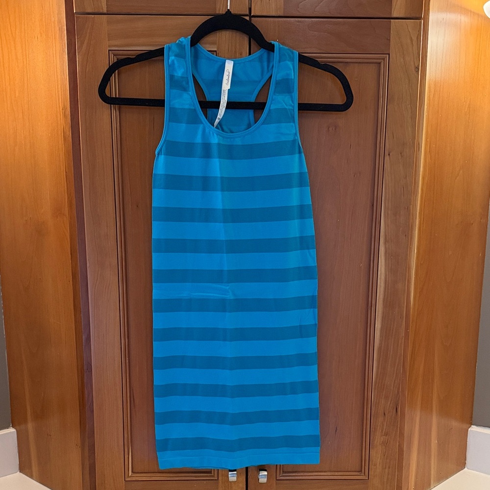 Women’s Teal Striped Stretch Extra Long Tank Top